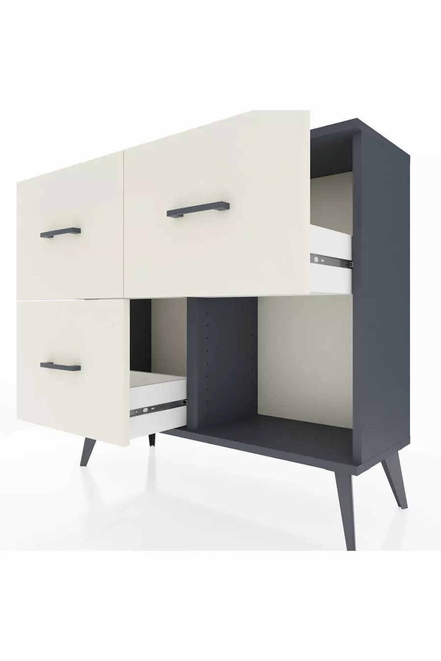 Commode Arges 3 tiroirs Anthracite-Anthracite/Pierre de lune