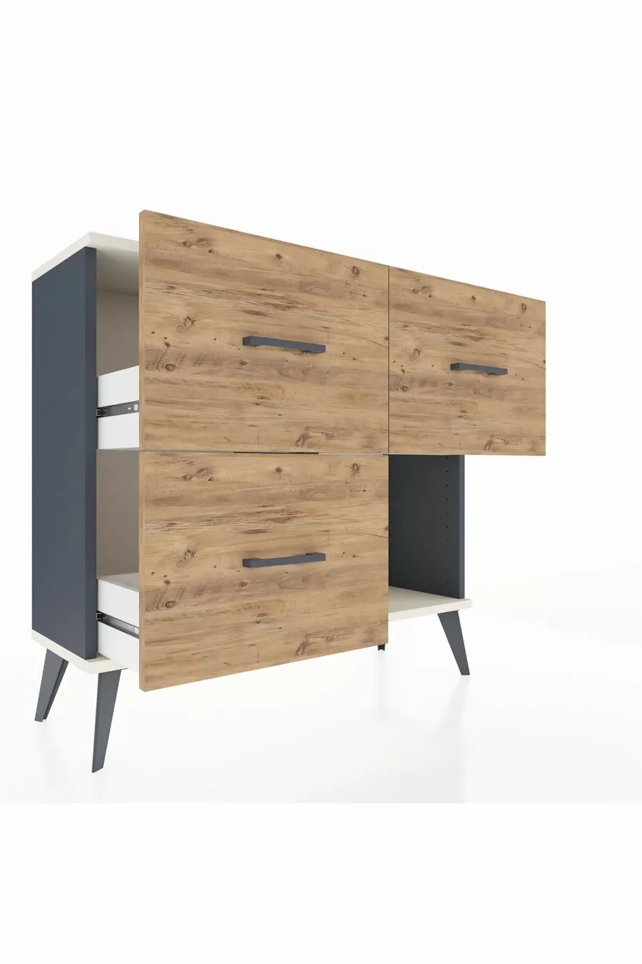 Commode Arges 3 tiroirs Anthracite-Gris pierre de lune / Pin