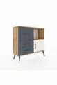 Commode Arges avec une seule étagère, 3 tiroirs et une porte, pin-gris/anthracite