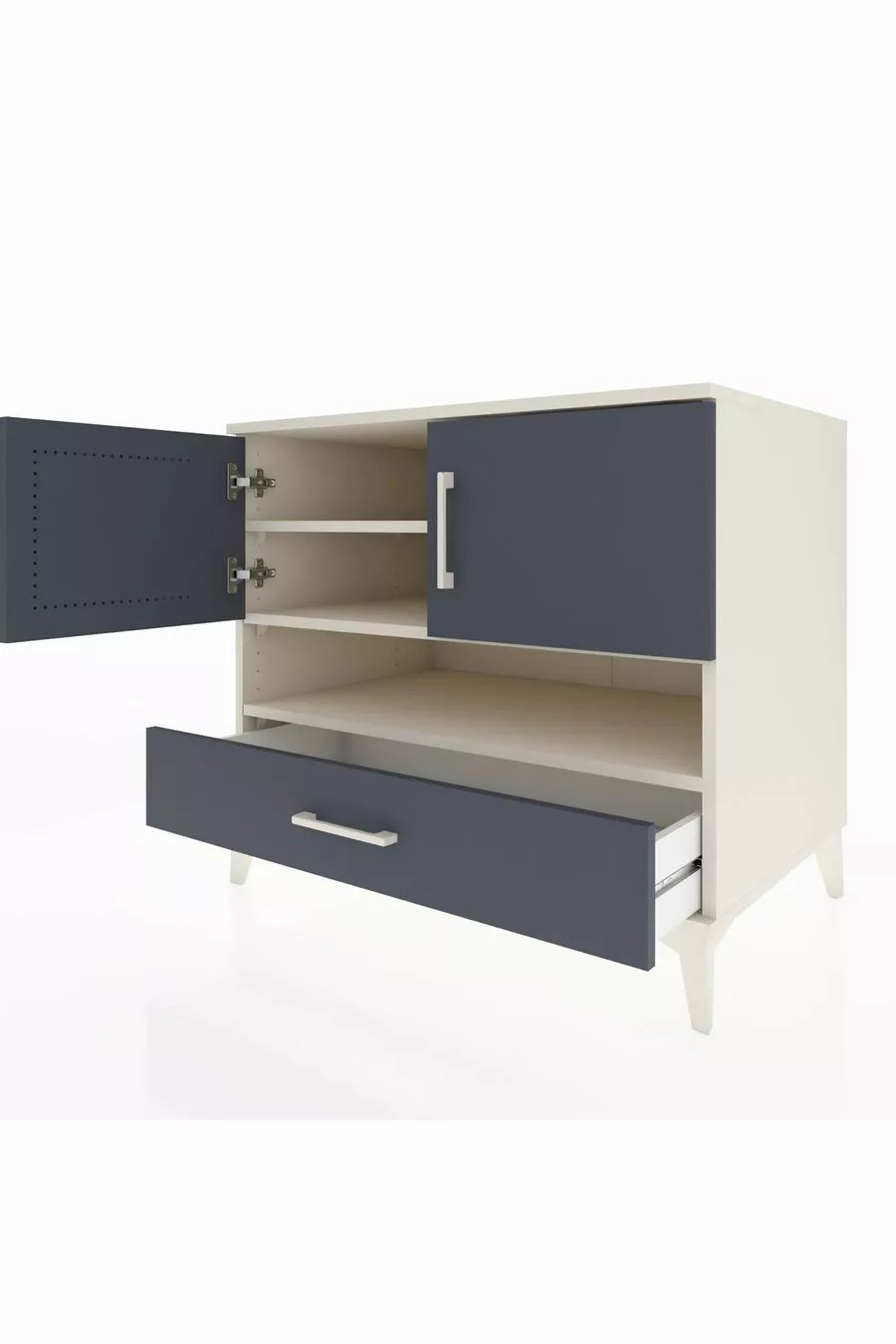 Commode Kronos avec 3 étagères, 1 tiroir et 2 portes, Pierre de Lune-Anthracite