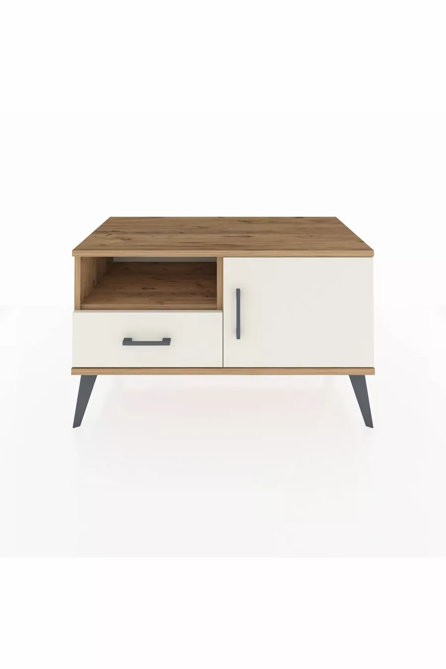 Commode Hyperion à 2 étagères, 1 tiroir et 1 porte, Pins-Quartz