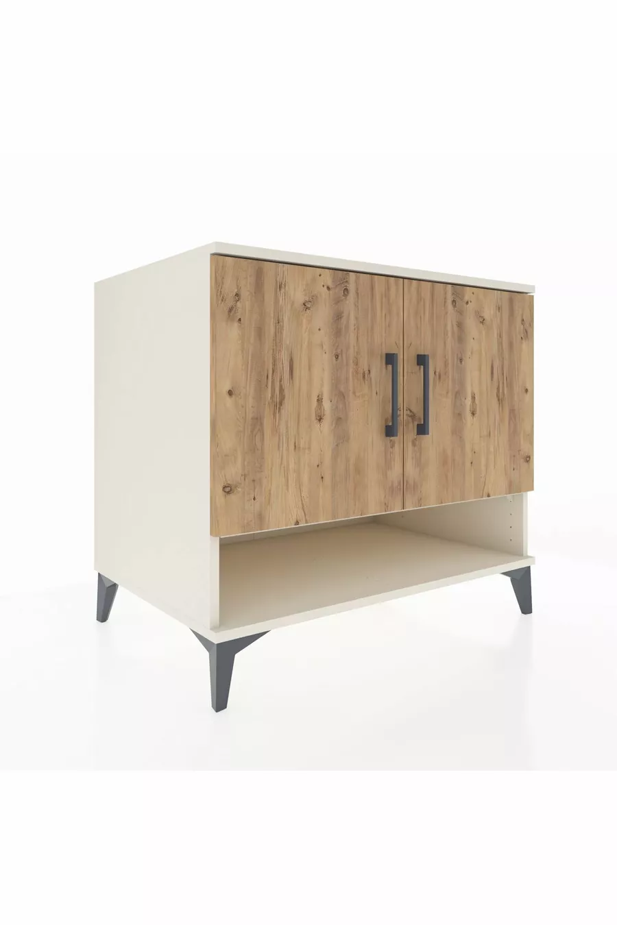 Commode Kronos 2 étagères 2 portes Pierre de Lune-Pin