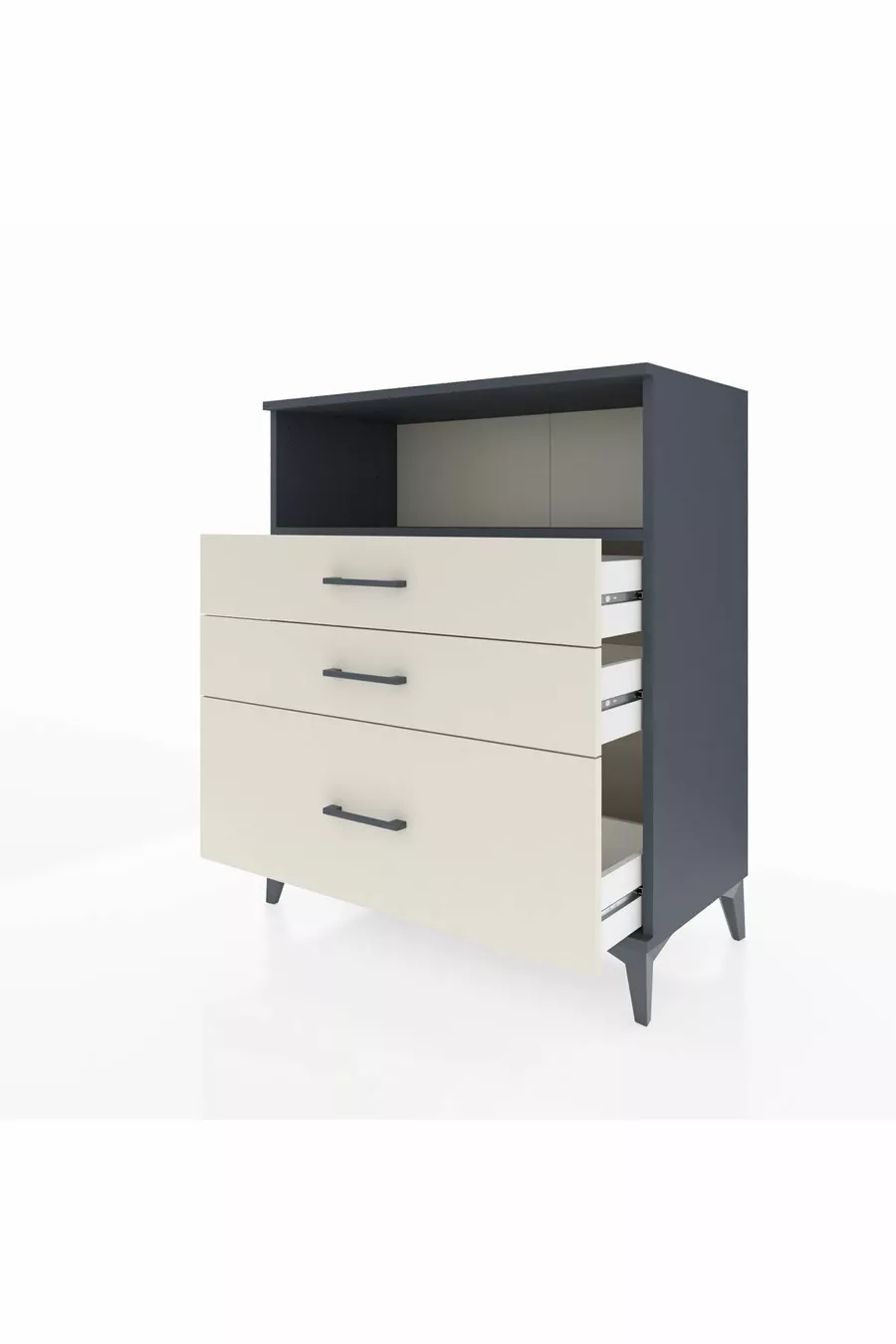 Commode Hyperion à une étagère et trois tiroirs Anthracite-Quartz