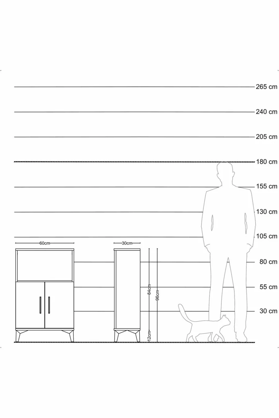 Table de chevet Arges à 2 étagères et 2 portes, pin-pierre d'onyx
