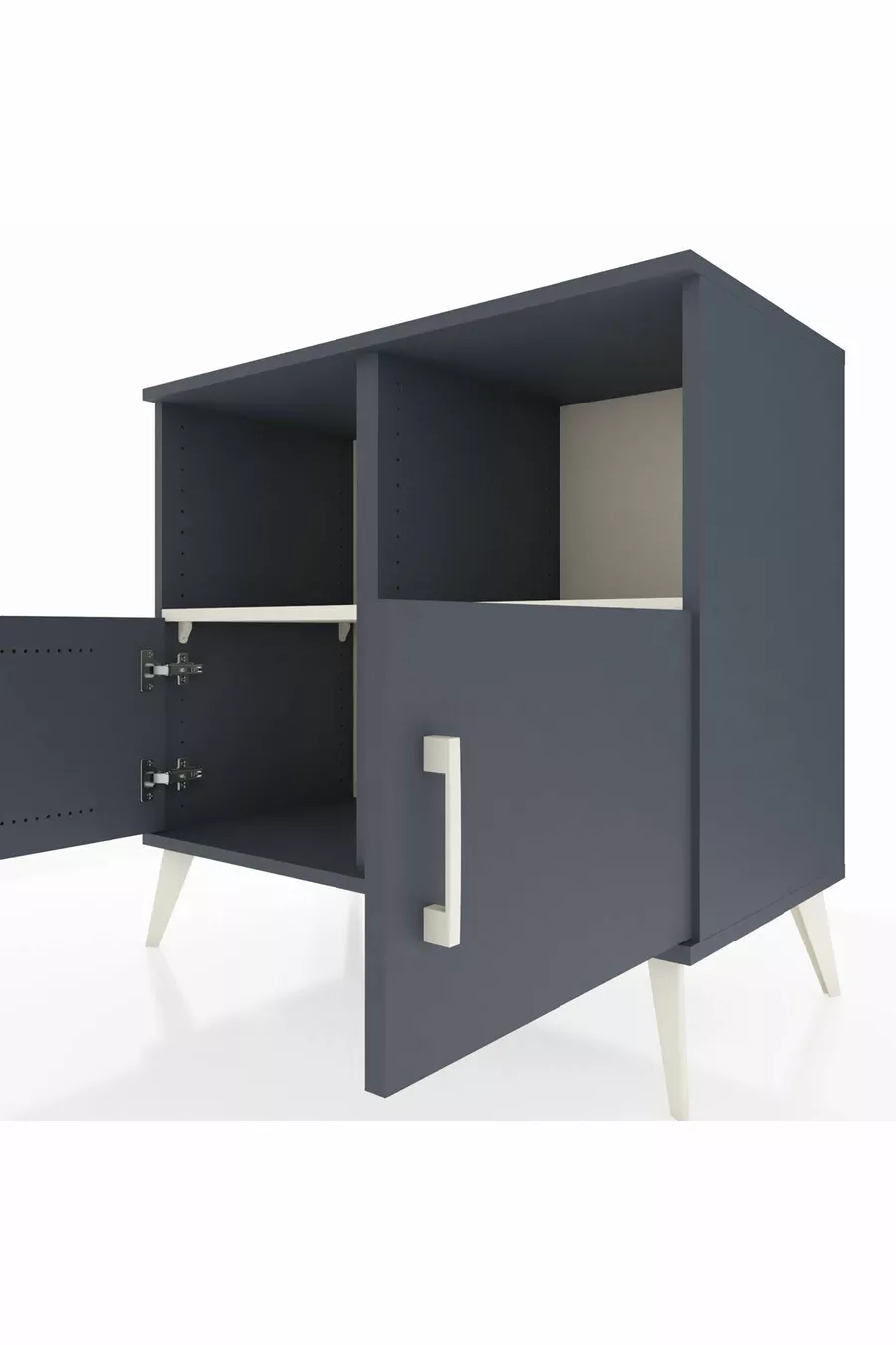 Commode Hyperion 2 étagères 2 portes Anthracite-Anthracite/Gris pierre
