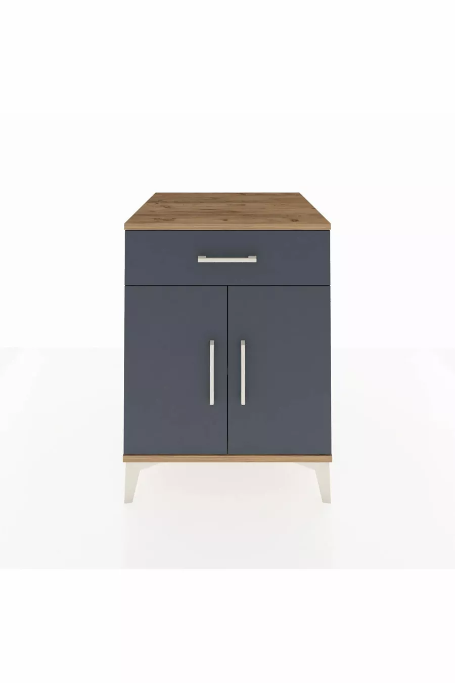 Table de chevet Kronos avec une étagère, un tiroir et deux portes, pin-anthracite