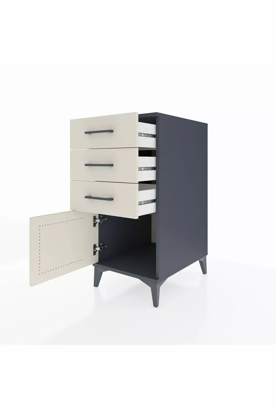Kronos Table de Chevet 3 Tiroirs avec 1 Porte Anthracite-Pierre de Lune