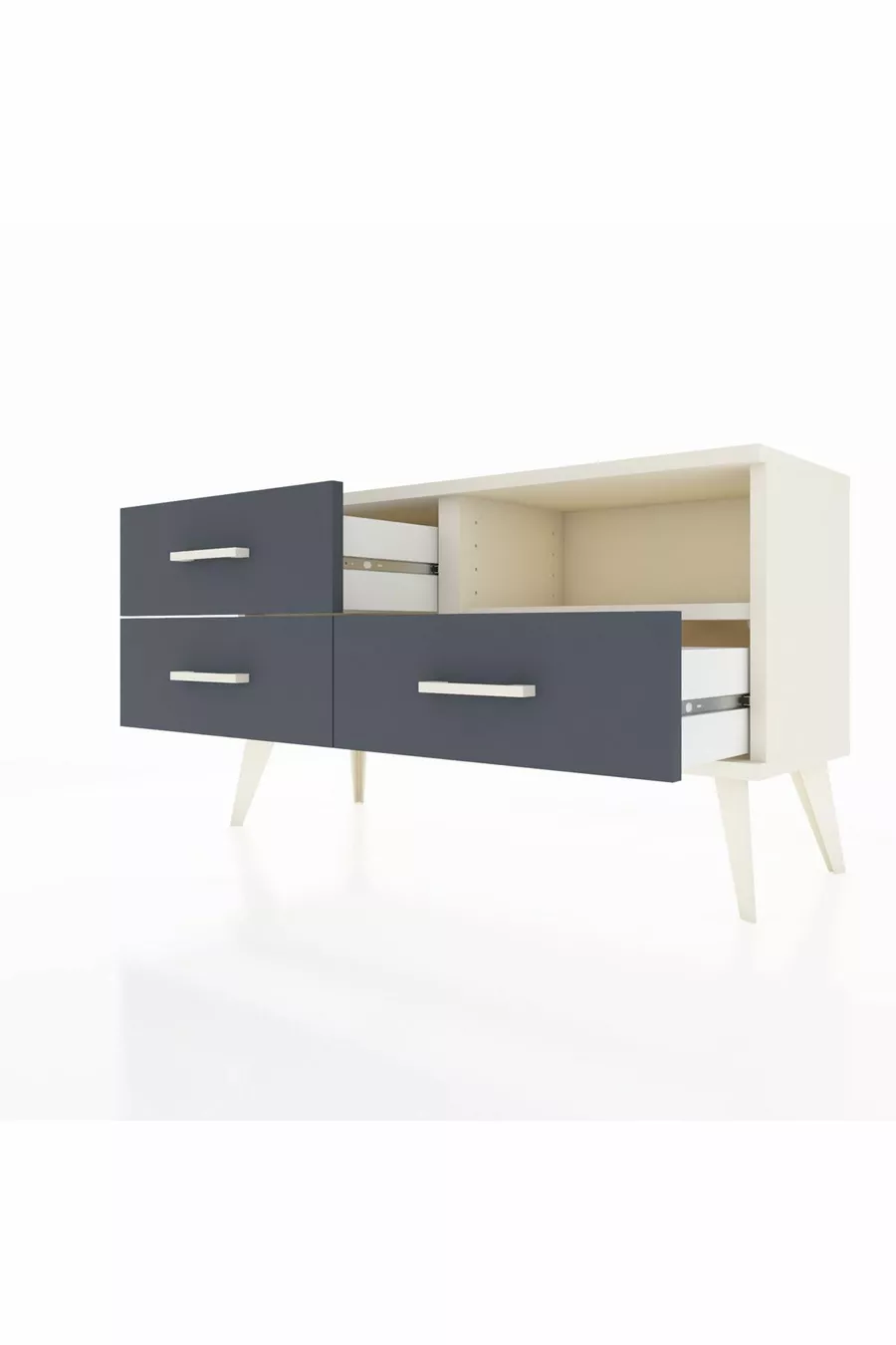 Commode Arges à une étagère et 3 tiroirs, en pierre de lune/Menthe anthracite