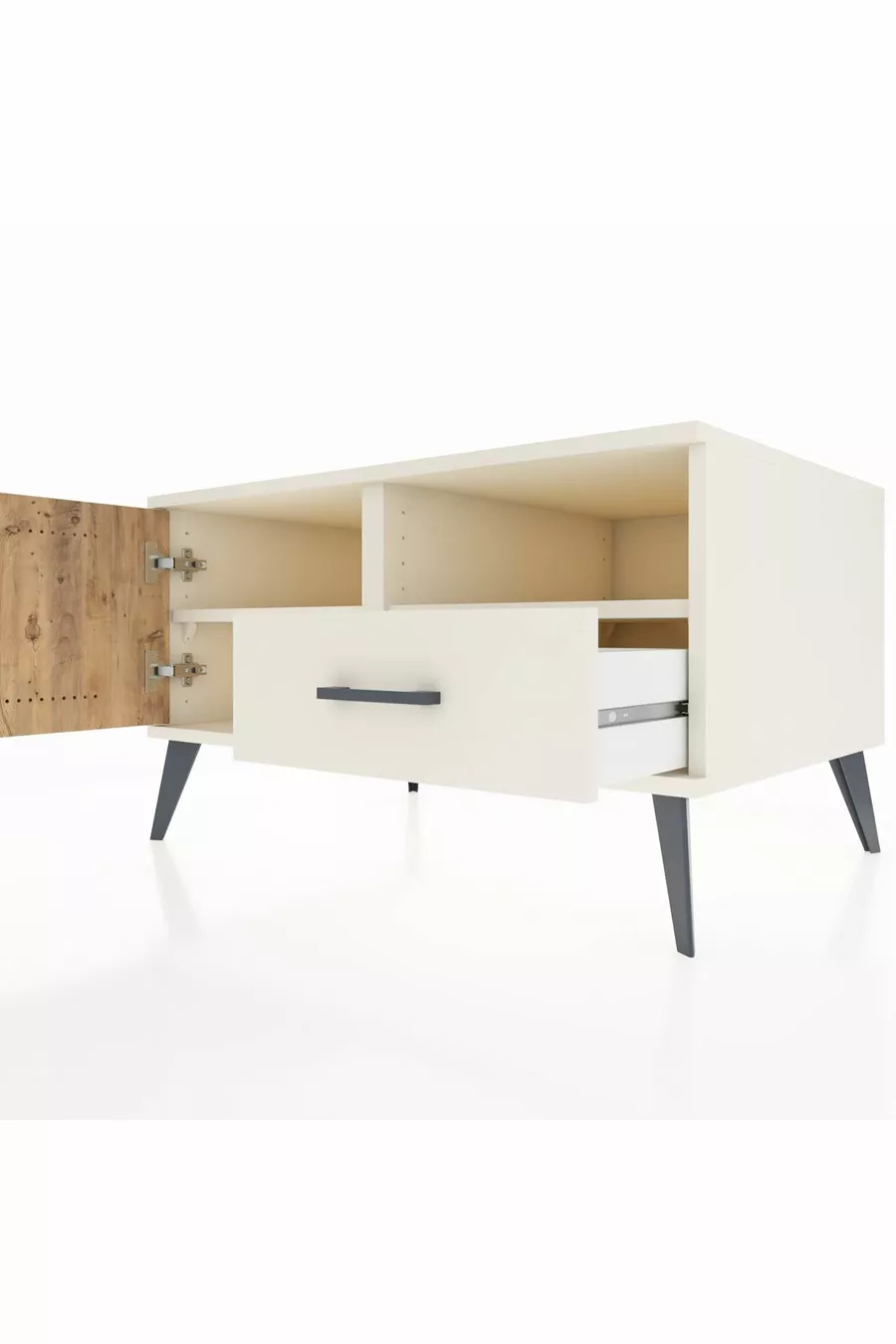 Commode Kronos avec 2 étagères, 1 tiroir et 1 porte, couleur Pierre de lune/Pin