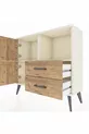 Commode Arges avec 2 étagères, 2 tiroirs et 2 portes, couleur Pierre de lune-Pin