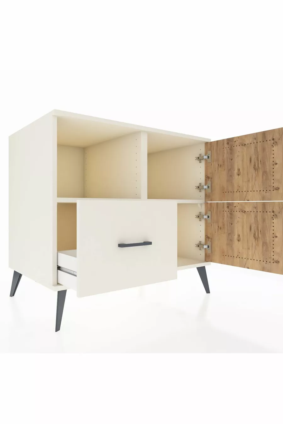 Commode Kronos à 2 étagères, 1 tiroir, 2 portes, Pierre de lune/Pin