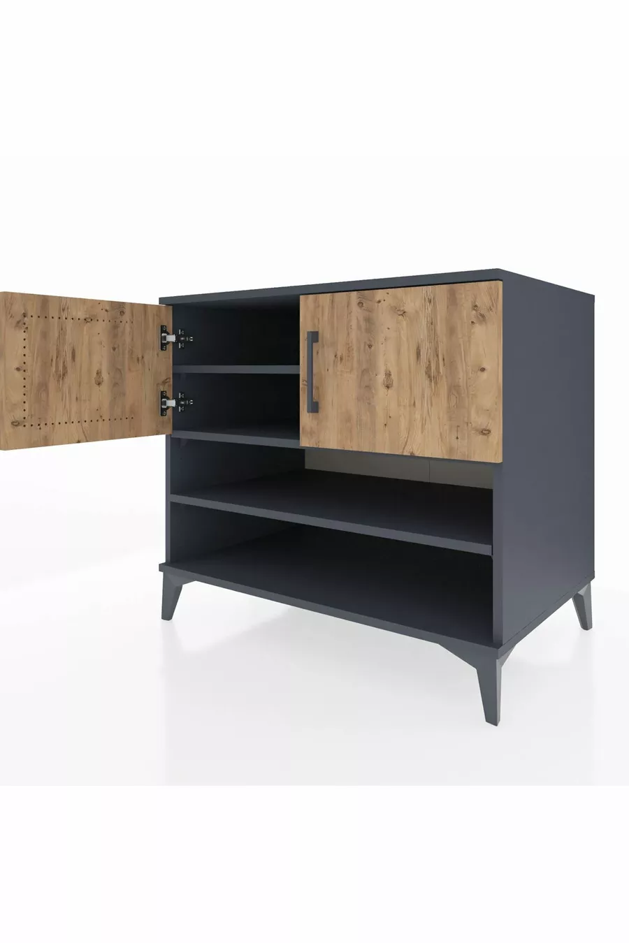Commode Kronos 3 étagères 2 portes Anthracite-Sapin