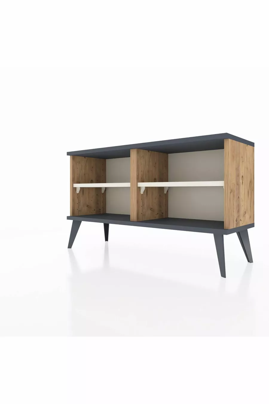 Commode Arges 2 étagères Pin-Anthracite / Pierre de lune