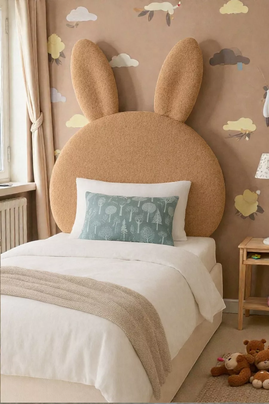 Tête de lit, peluche marron clair, tête de lit pour lit simple, tête de lit en peluche de lapin