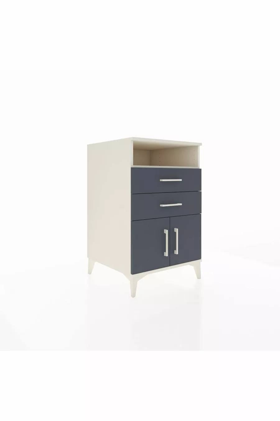 Table de chevet Kronos avec une étagère, 2 tiroirs et 2 portes, Pierre de lune - Anthracite