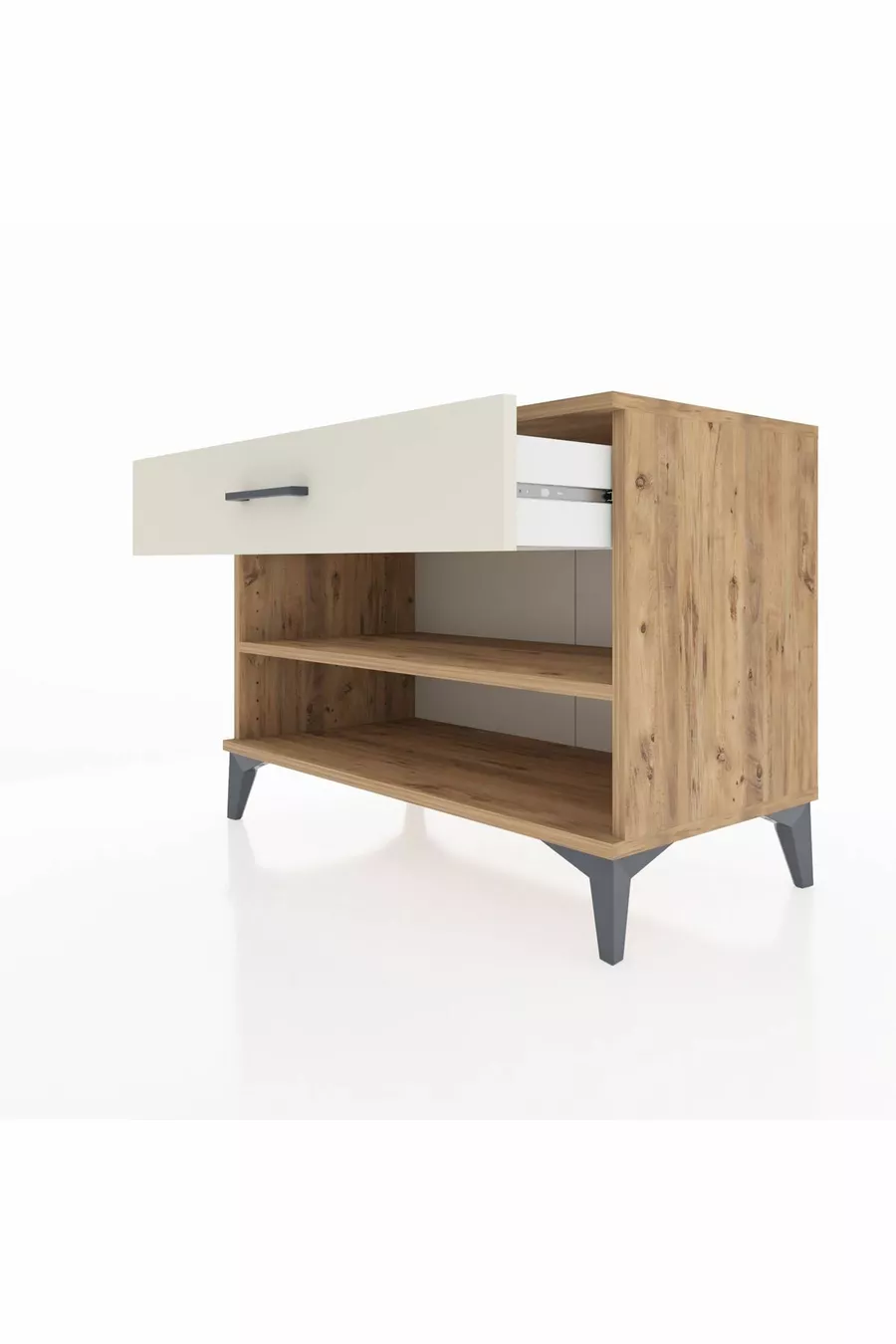 Commode Hyperion à une étagère et un tiroir, pin et marbre d'onyx
