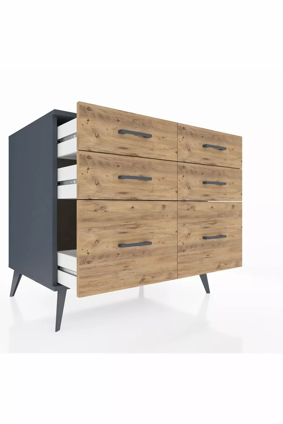 Commode Kronos 6 tiroirs Anthracite-Anthracite/Pin