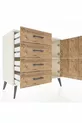Commode Hyperion à une étagère, 4 tiroirs et 2 portes, Pierre de lune-Pin
