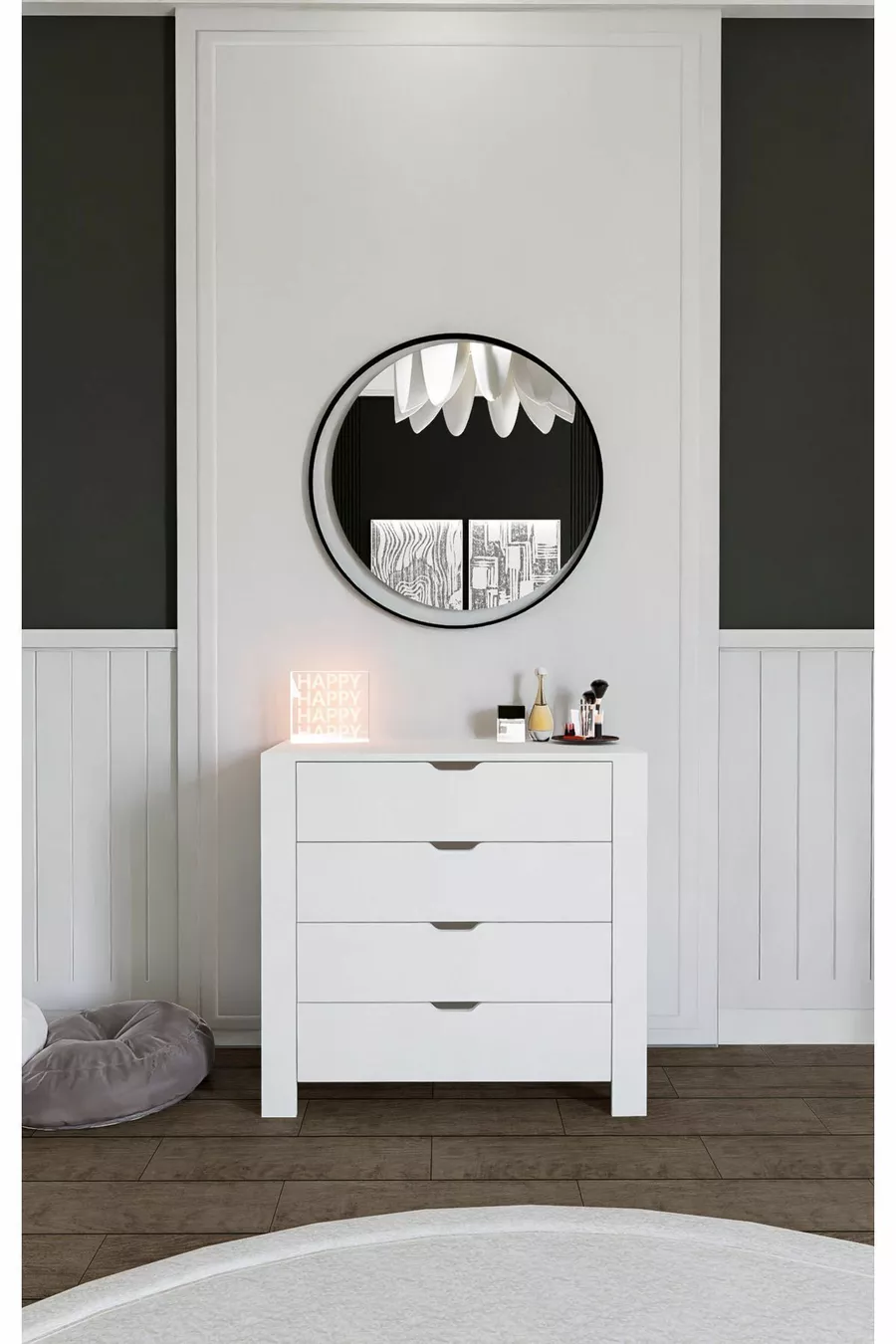 Commode blanche immaculée à 4 tiroirs pour chambre à coucher ou chambre de bébé, blanche, X cm