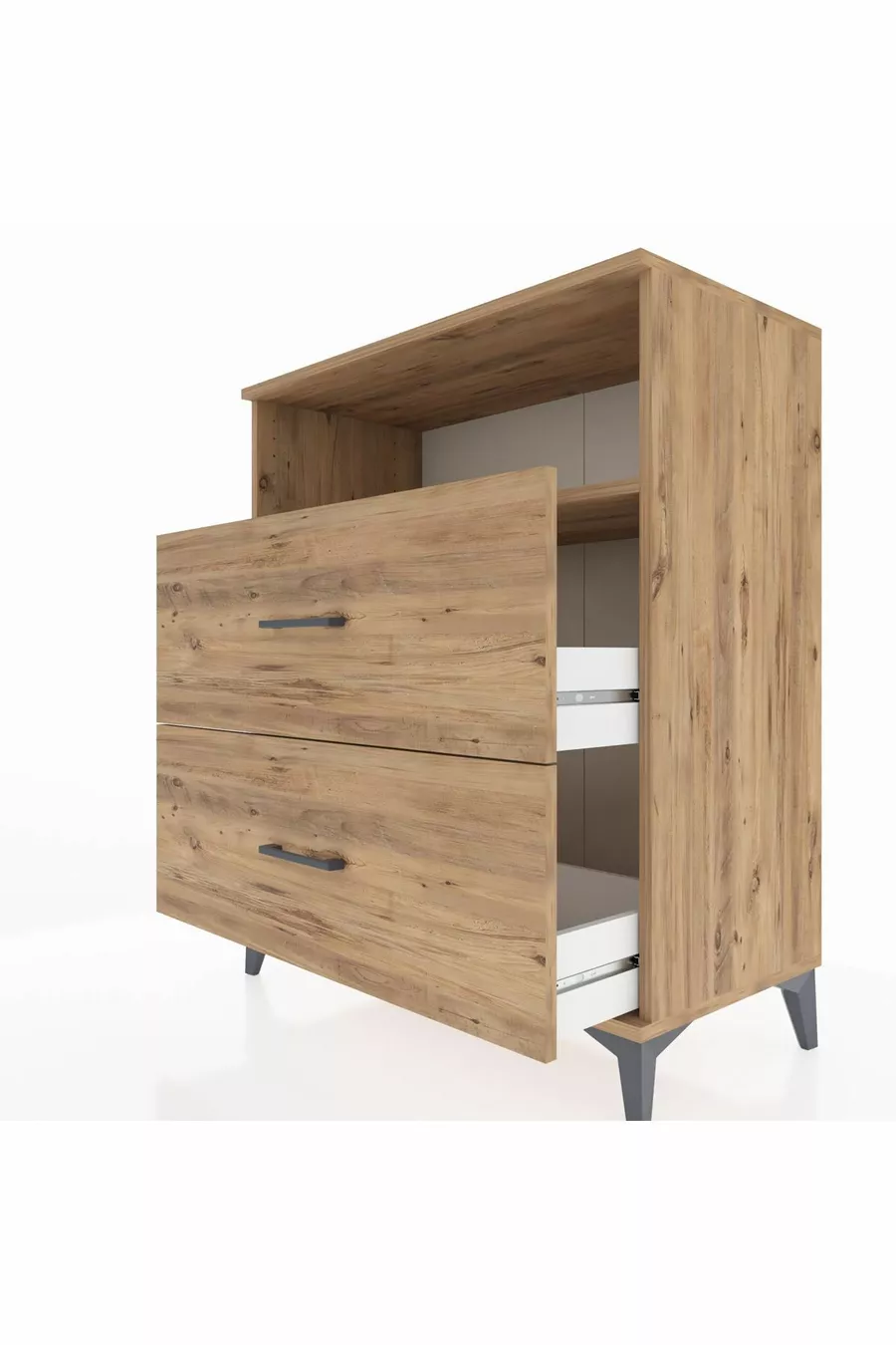 Commode Hyperion à un seul étagère et 2 tiroirs en pin-pin