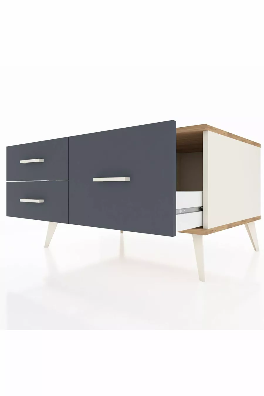 Commode Kronos 3 étagères Pierre de lune-Pin/Anthracite