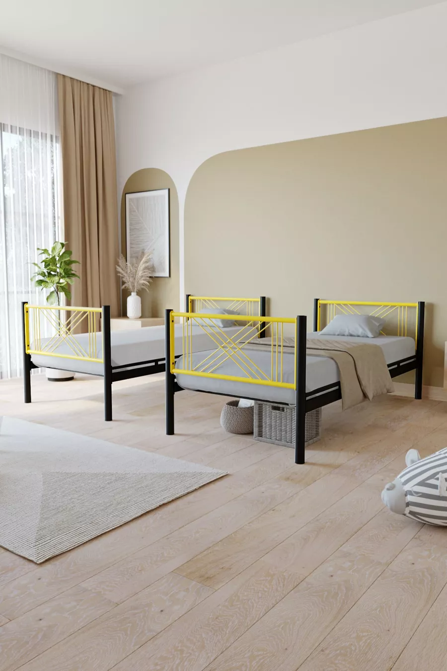 Lits superposés en métal premium Mix Compatible avec matelas Jaune Séparable Lit superposé