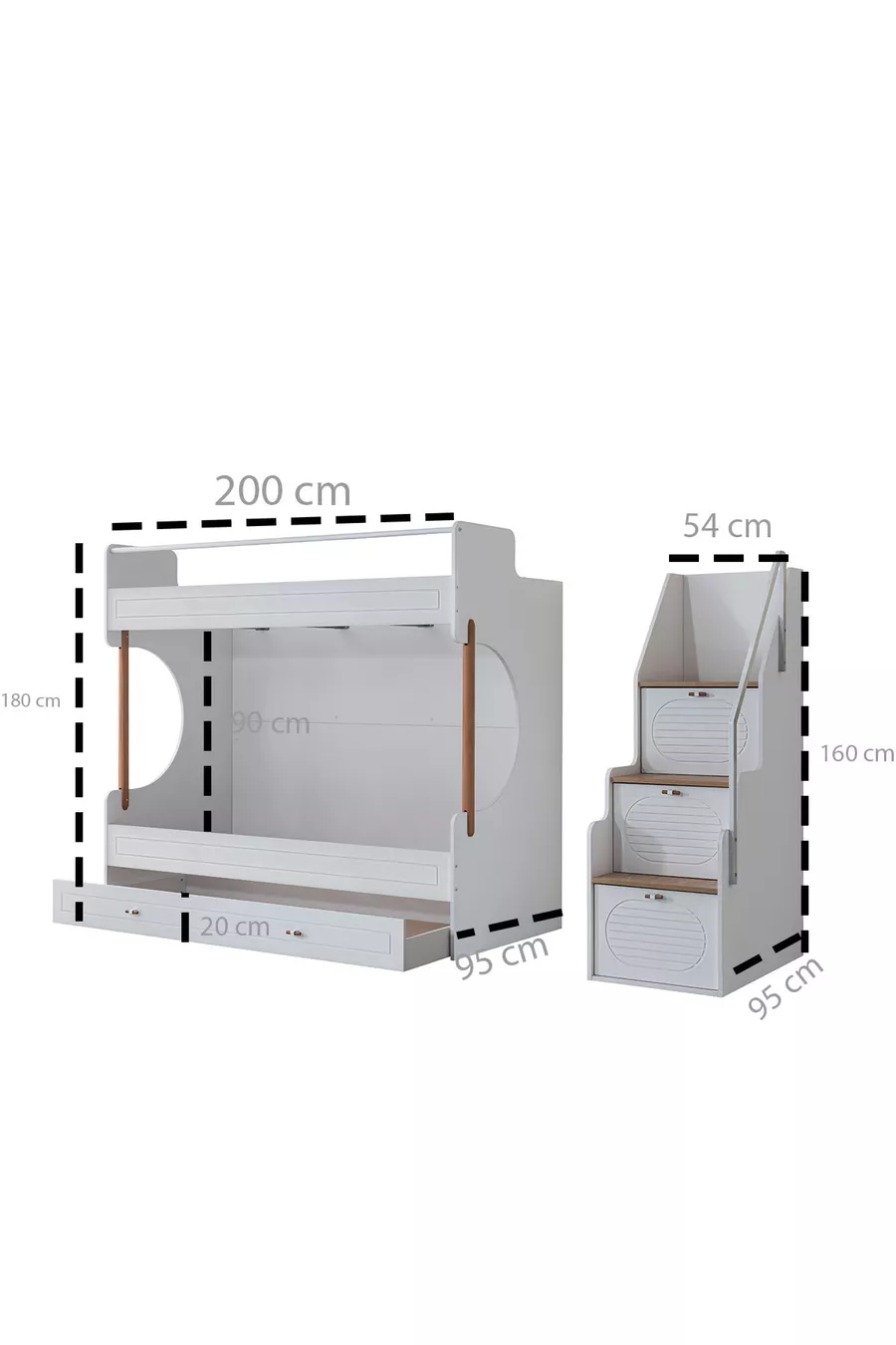 Lits superposés, Ensemble de chambre pour jeunes Vita Bohem en noyer avec lit superposé + armoire à quatre portes