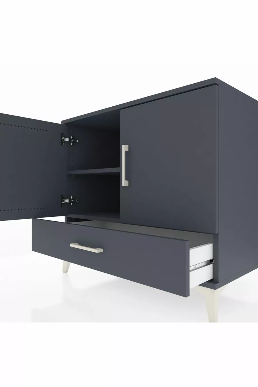 Commode Kronos avec 2 étagères, 1 tiroir et 2 portes, Anthracite-Anthracite