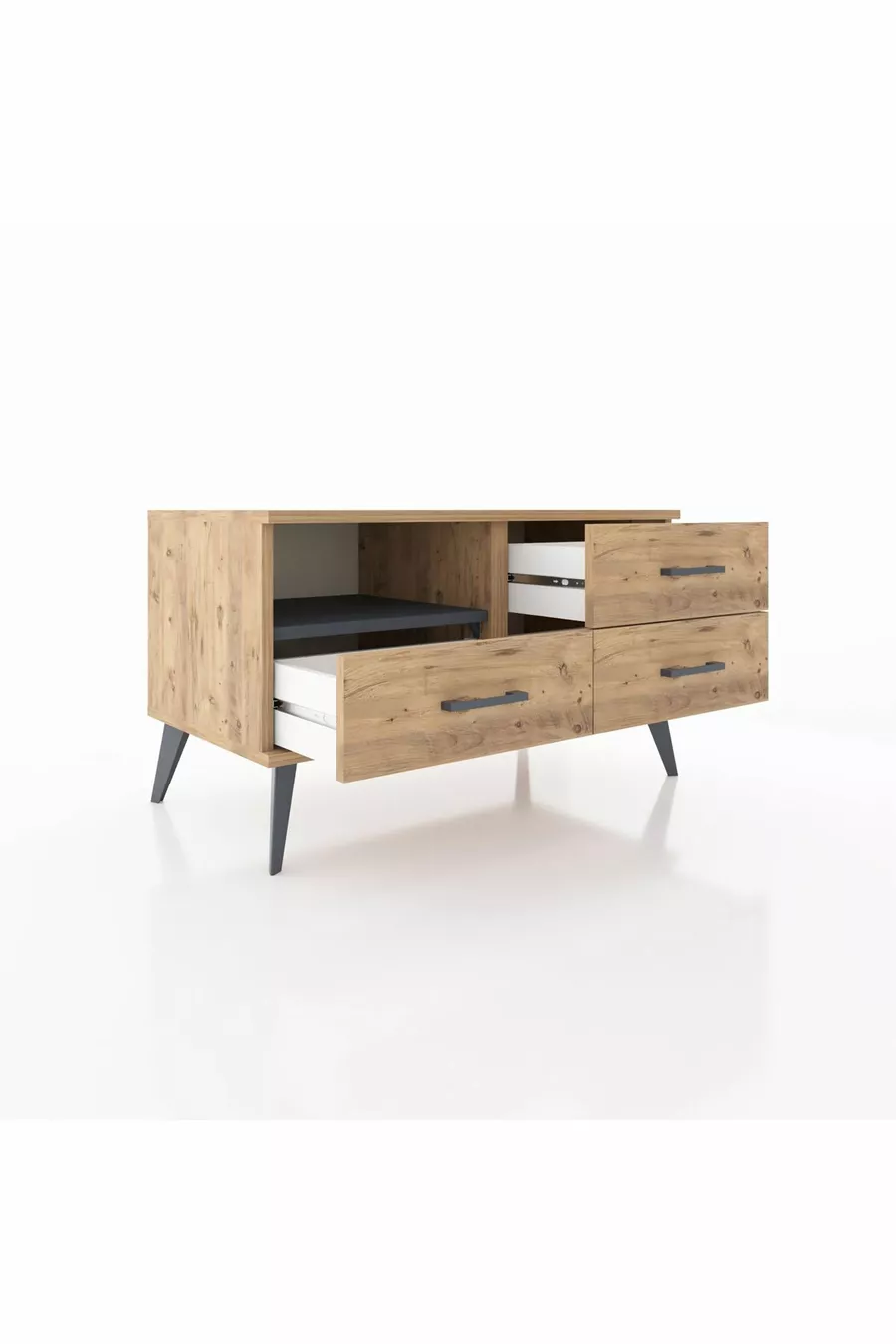 Commode Hyperion à une étagère et trois tiroirs Pin-Anthracite/Pin
