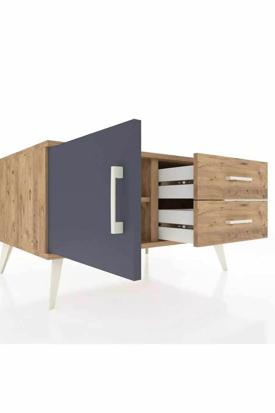 Commode Kronos avec une seule étagère, 2 tiroirs et une porte, Pin-Anthracite/Pin