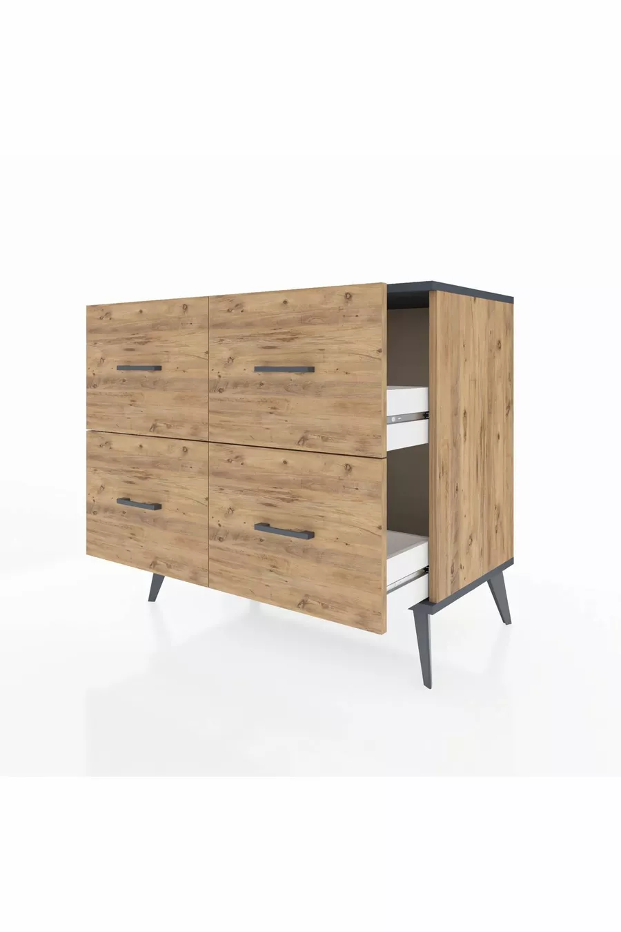 Commode Hyperion 4 tiroirs Pin-Anthracite/Pin