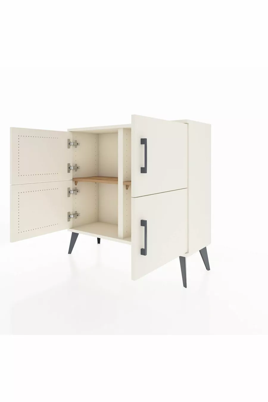 Commode Arges 2 étagères 4 portes Pierre de lune/Pin