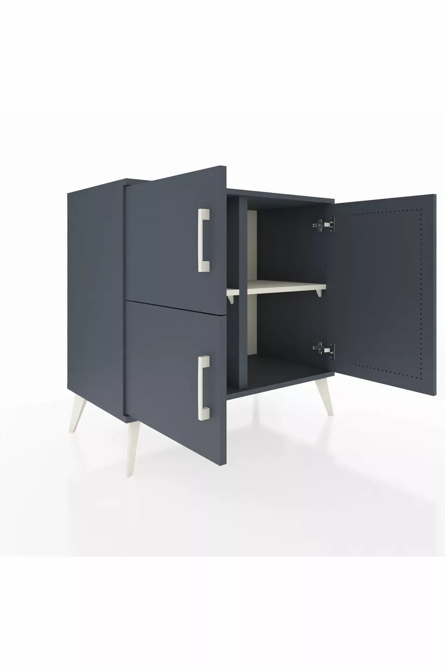 Commode Hyperion 2 étagères 3 portes Anthracite-Anthracite/Marbre