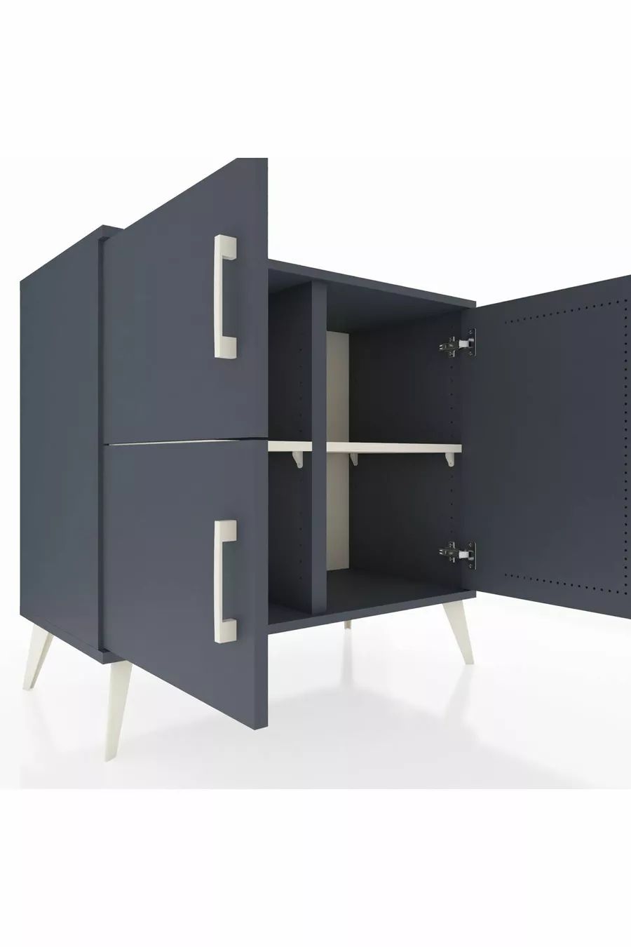 Commode Hyperion 2 étagères 3 portes Anthracite-Anthracite/Marbre
