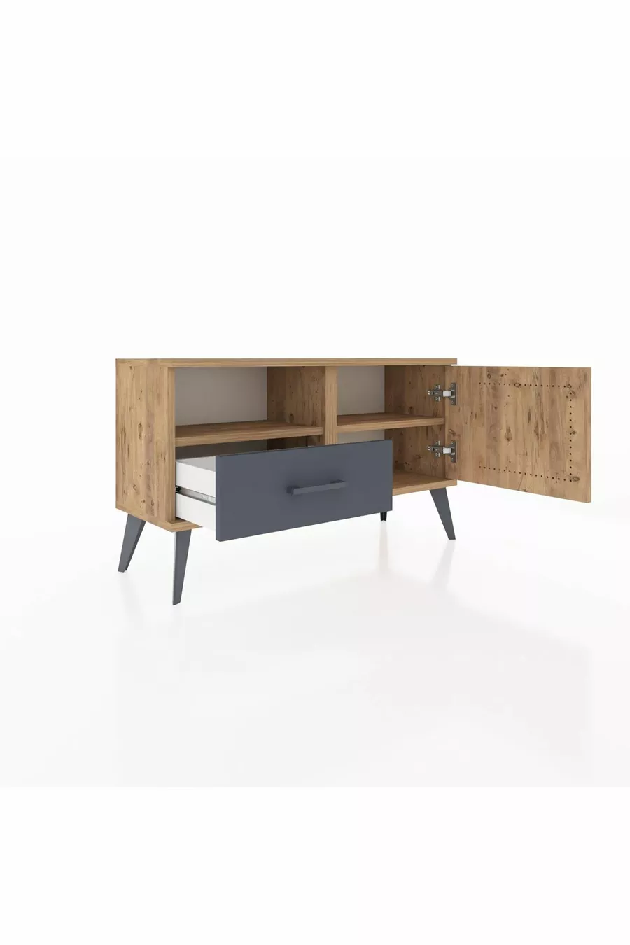 Commode Arges avec 2 étagères, 1 tiroir et 1 porte, en pin/anthracite