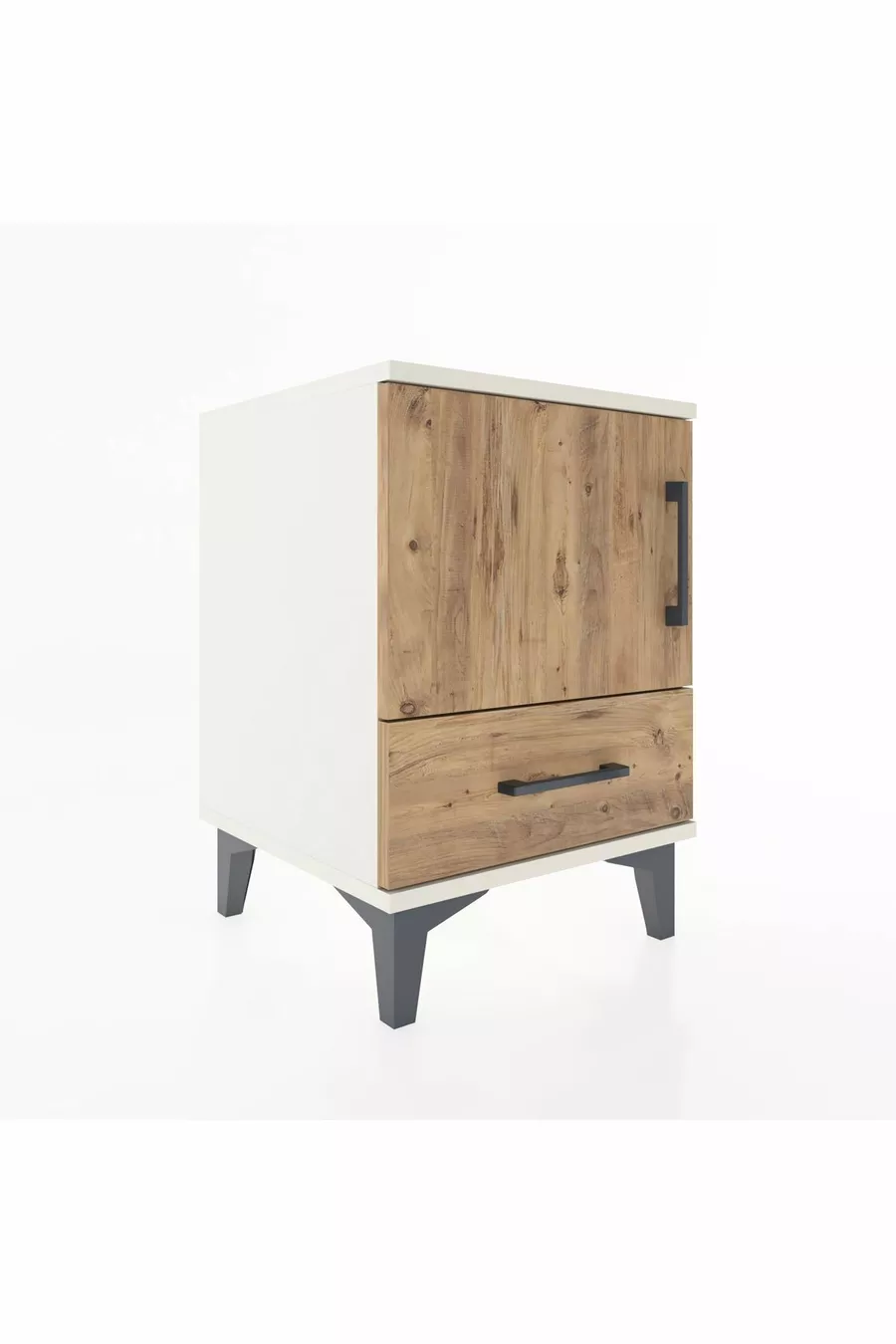 Chevet Hyperion avec une étagère, un tiroir et une porte - Pierre de lune-Pin
