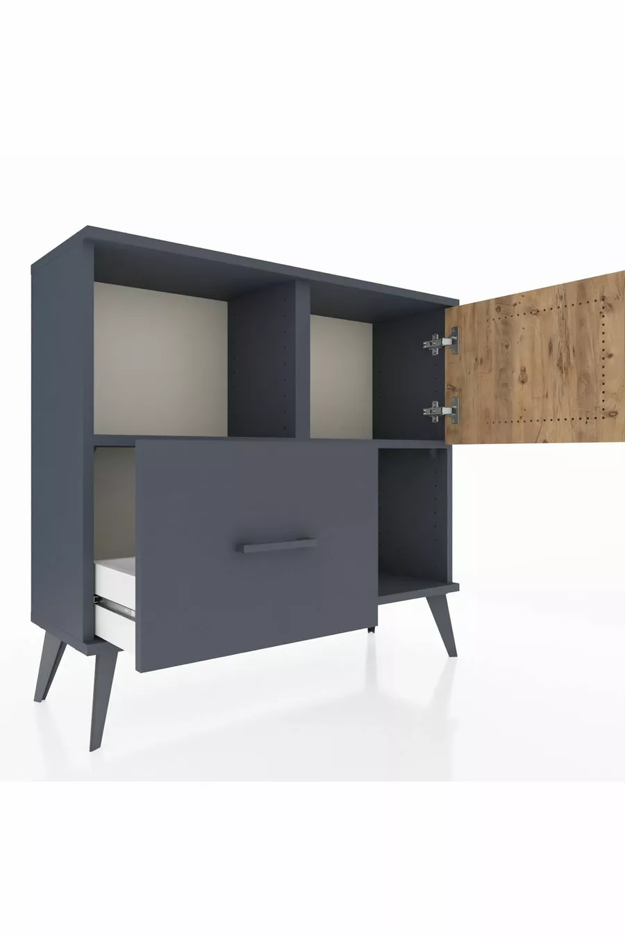Commode Arges à 2 étagères, 1 tiroir, 1 porte, Anthracite-Sapin/Anthracite