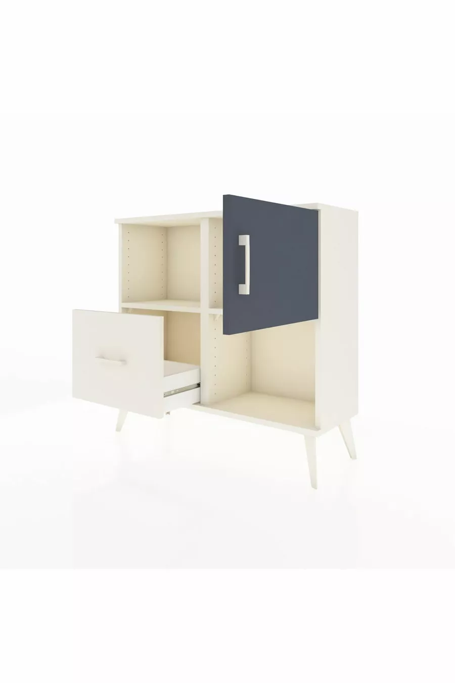 Commode Arges avec 2 étagères, 1 tiroir et 1 porte, couleur Pierre de Lune-Anthracite/Pierre de Lune
