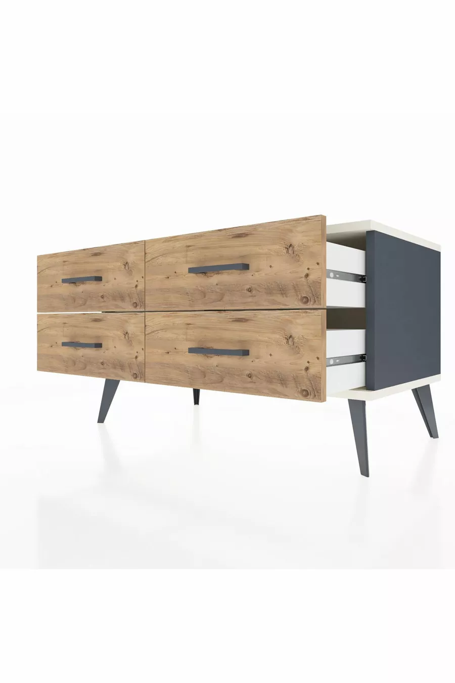 Commode Hyperion 4 étagères Anthracite-Pierre d'ardoise/Sapin
