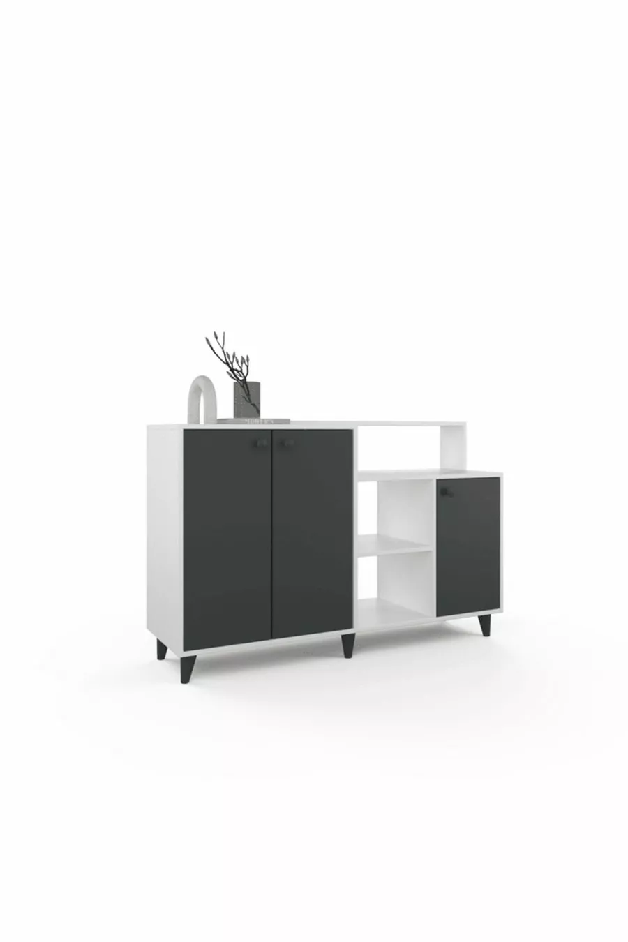Commode / Console Siena - Anthracite / Blanc - 4 Portes