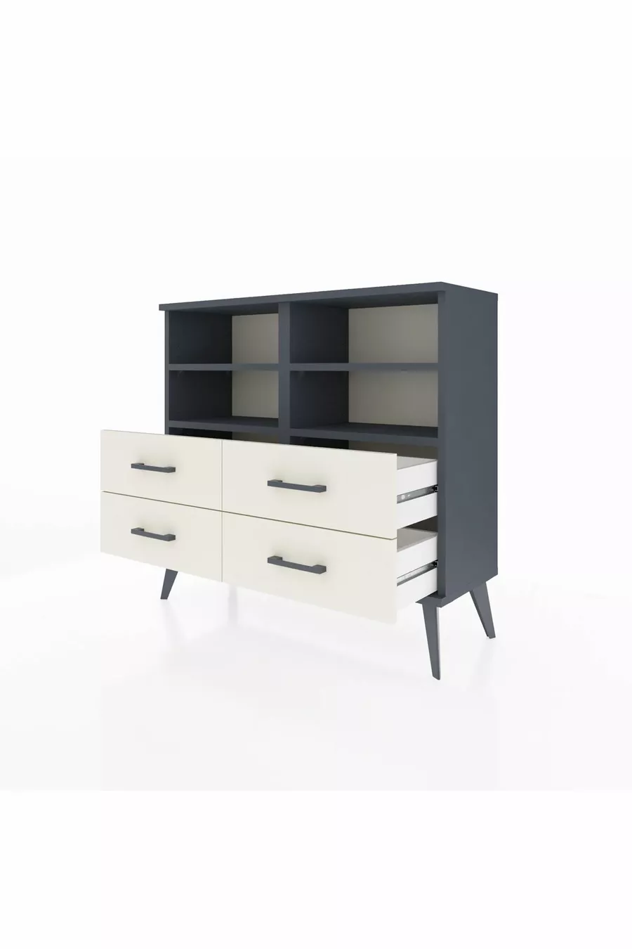 Commode Arges 4 étagères 4 tiroirs Anthracite-Anthracite/Gris pierre