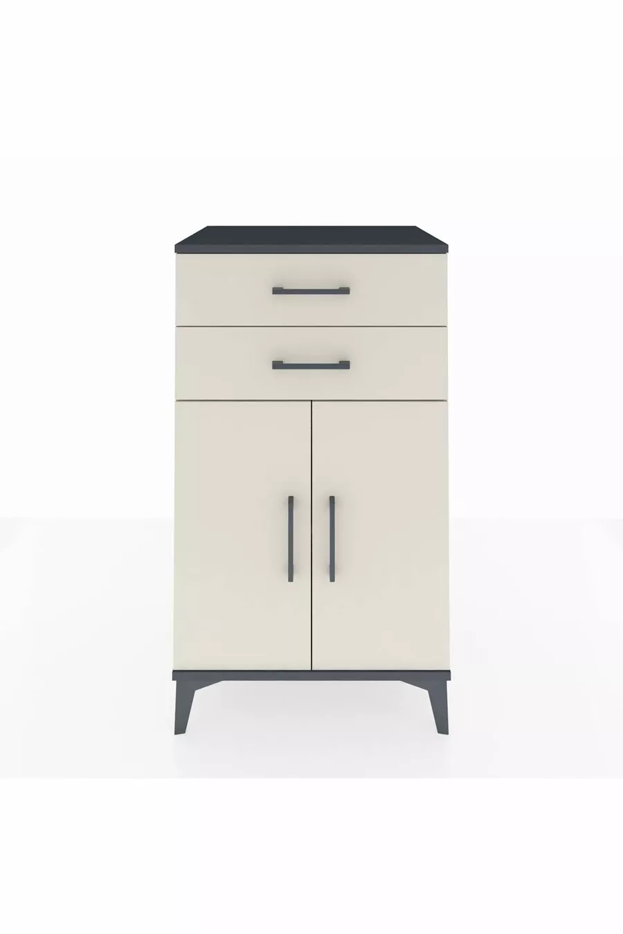 Commode Hyperion à une étagère, 2 tiroirs et 2 portes, Anthracite-Pierre de Lune