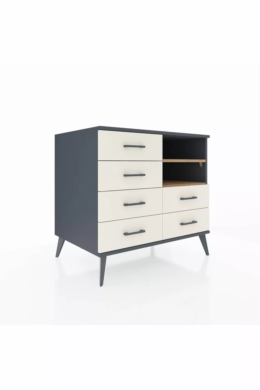 Commode Kronos 2 étagères 6 tiroirs Anthracite-Sapin/Mer de pierre