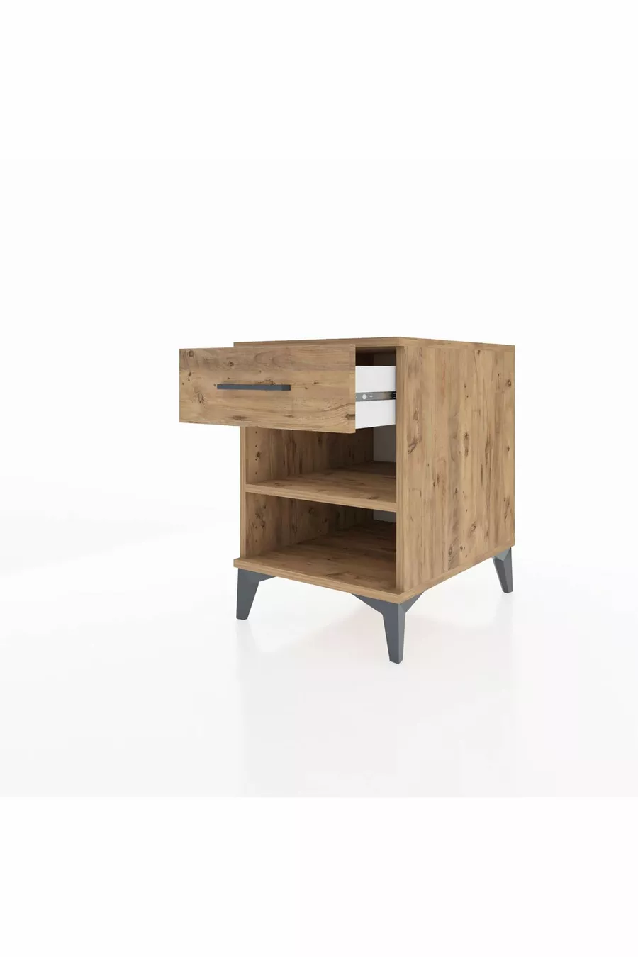 Table de chevet Kronos avec une étagère et un tiroir, pin-pin