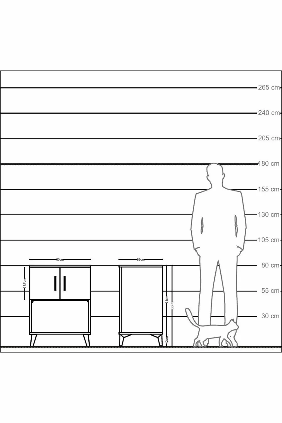 Table de chevet Kronos avec 2 étagères et 2 portes, pin-anthracite