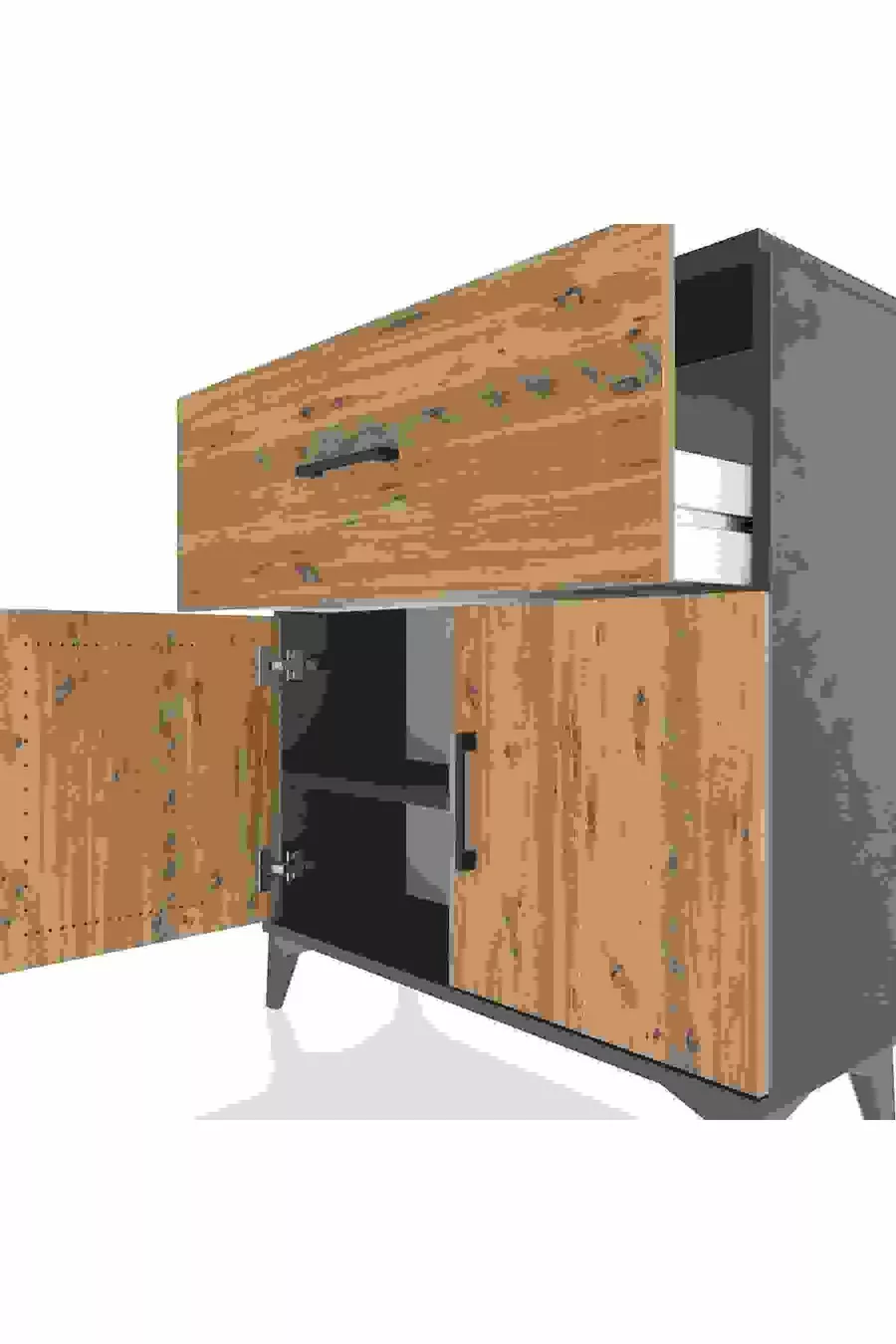 Commode Arges avec une étagère, un tiroir et deux portes, Anthracite-Épicéa