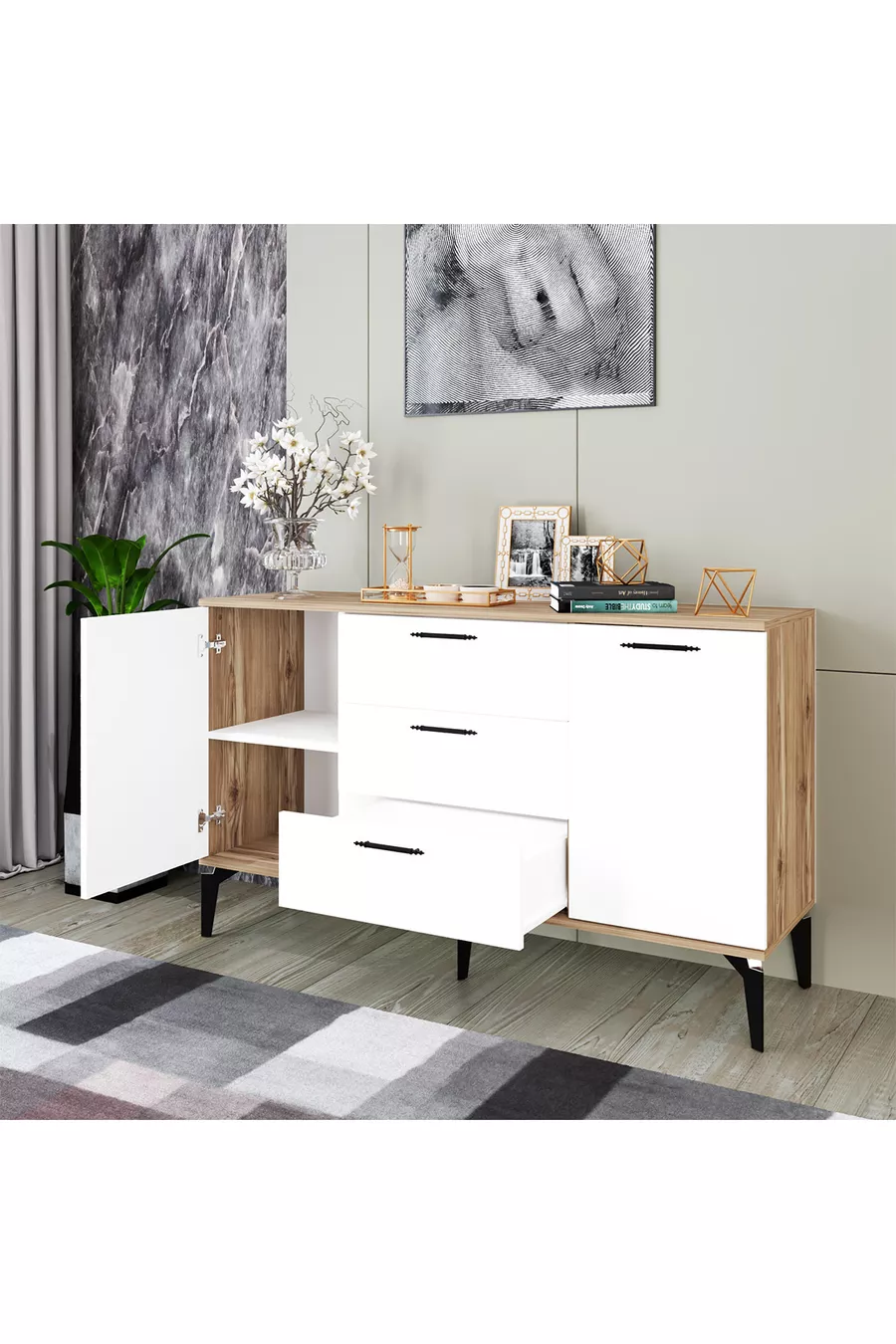 Armoire Polyvalente Almata, Console Moderne, Meuble de Cuisine, Commode