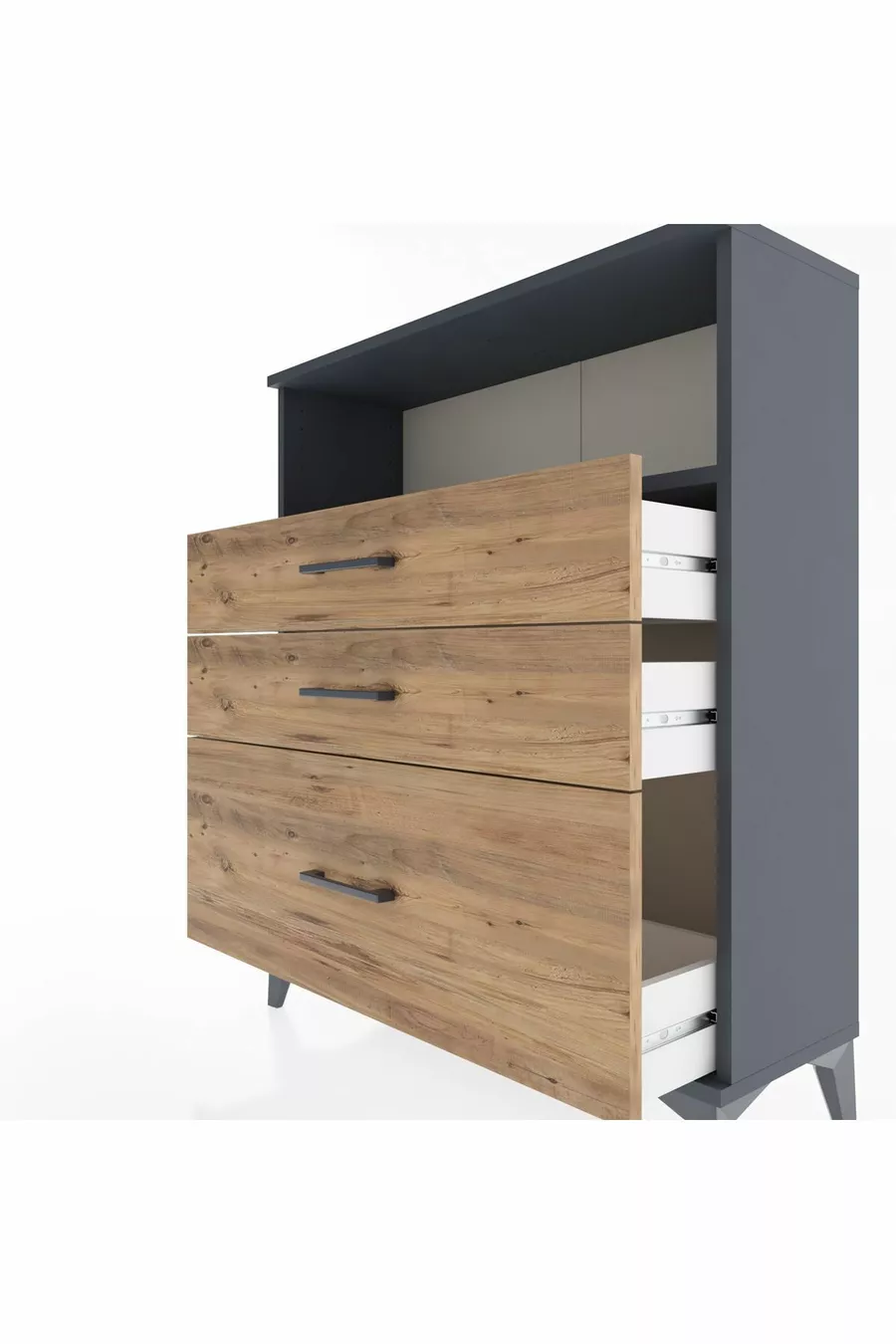 Commode Arges à une étagère et 3 tiroirs Anthracite-Pin