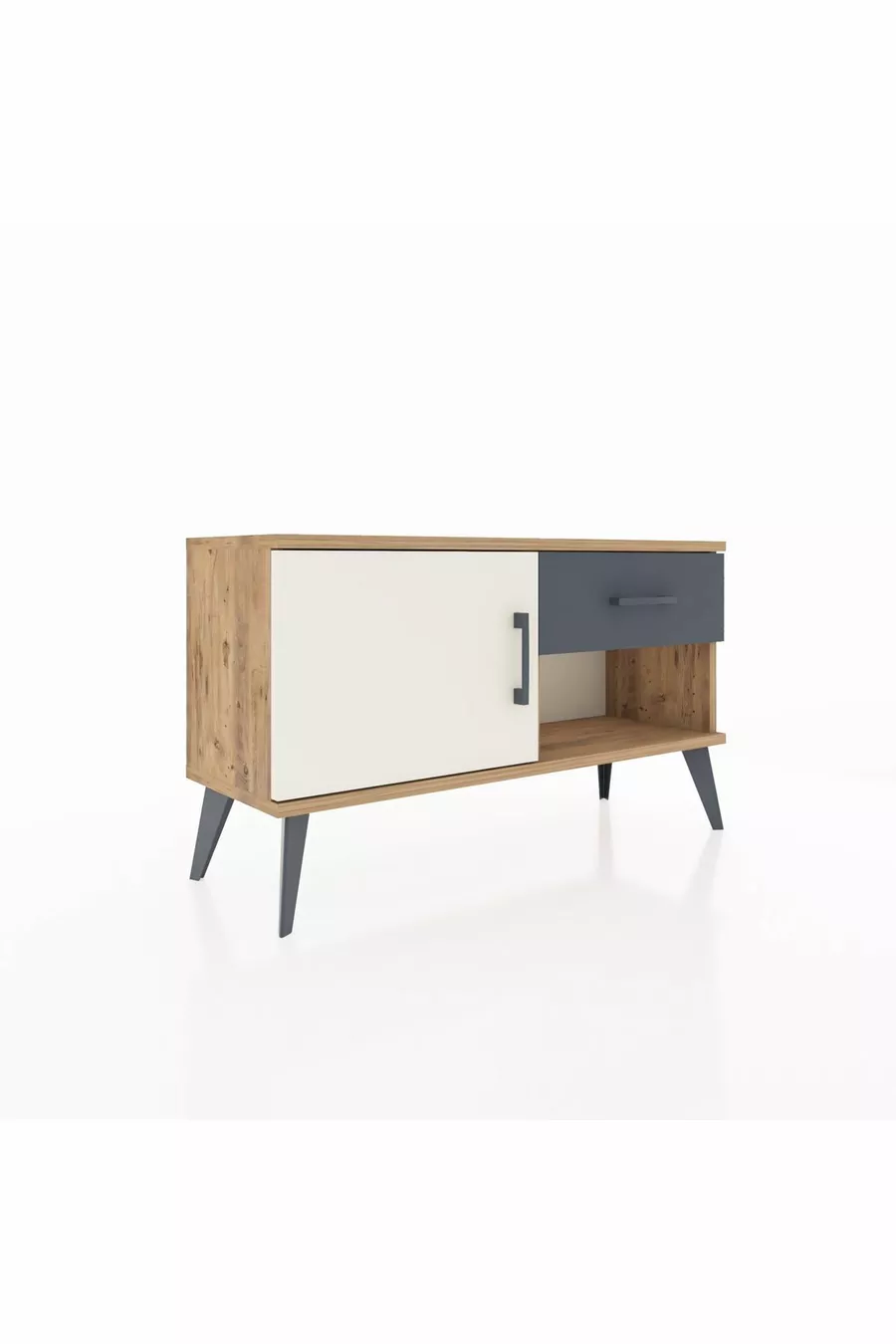 Commode Arges avec une étagère, un tiroir et une porte en pin-jaspe/anthracite