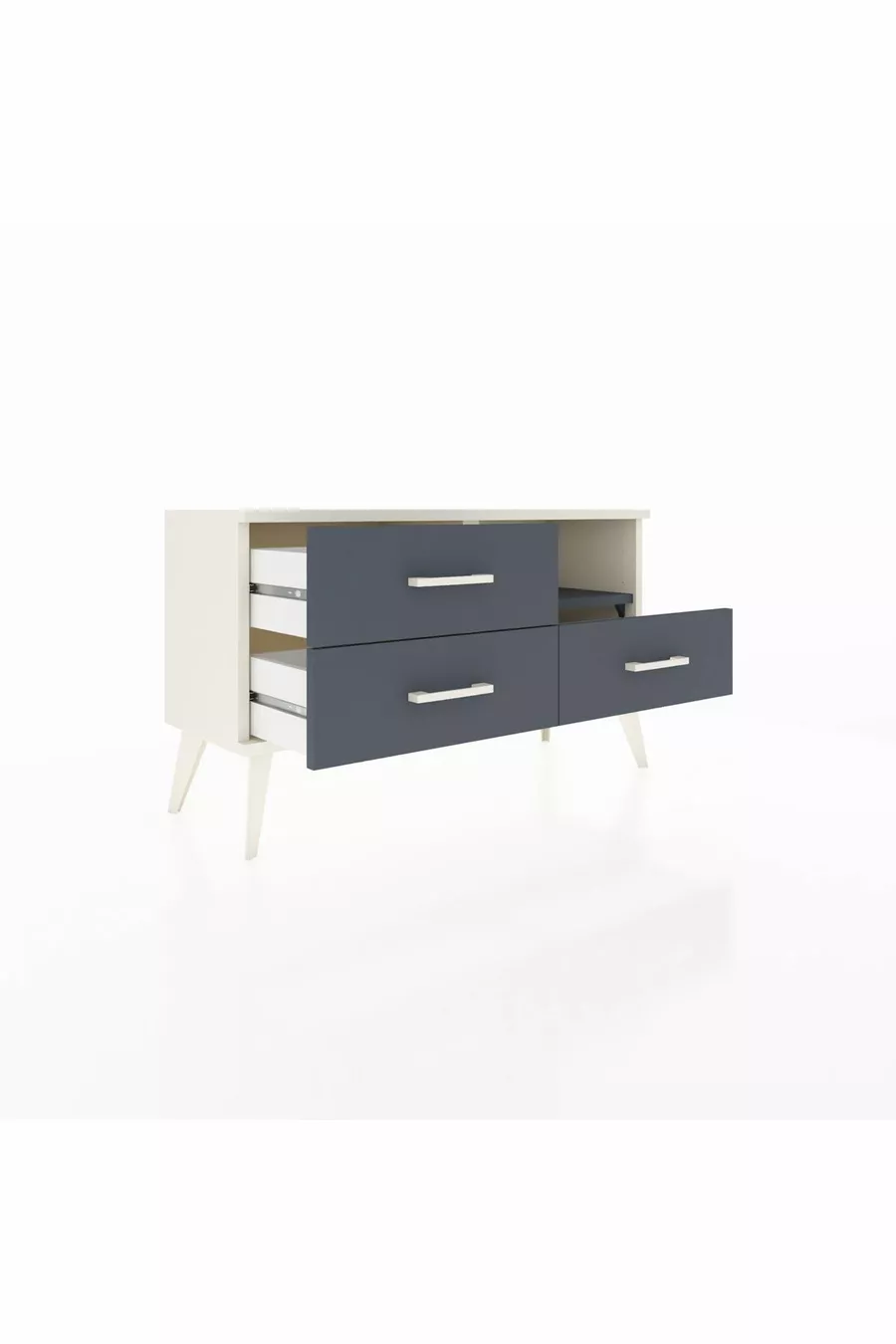 Commode Arges à une étagère et trois tiroirs, Pierre de lune-Anthracite